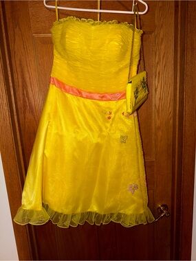 Yellow Butterfly Embroidered Strapless Party Dress 12 with purse & jewelry